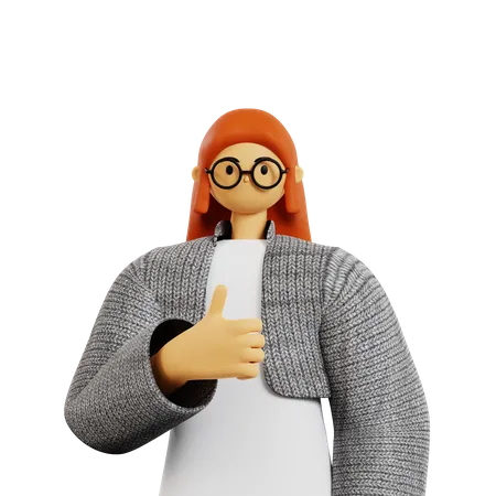 Young lady Showing thumbs up pose  3D Illustration