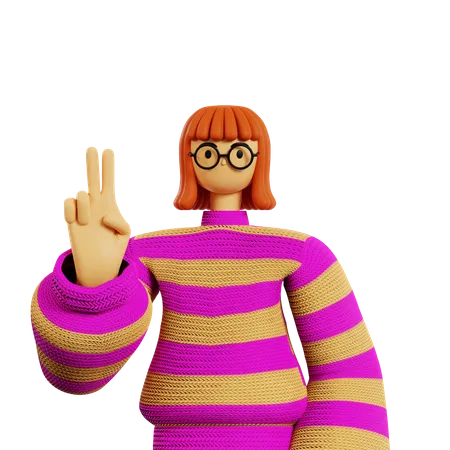 Young lady Two finger  3D Illustration