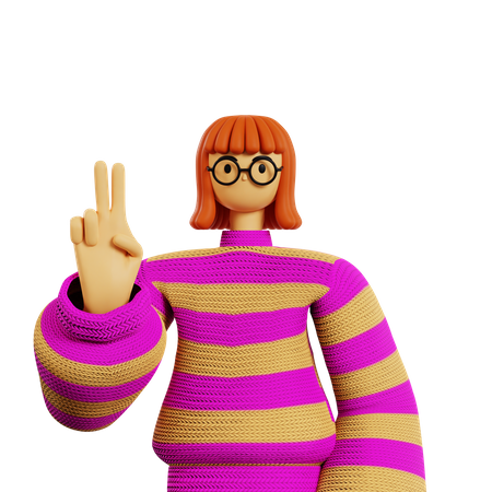Young lady Two finger 3D Illustration