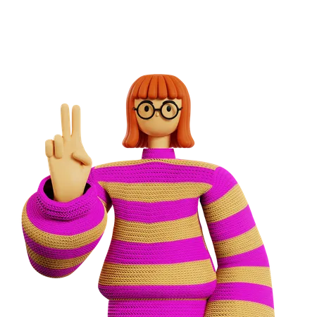 Young lady Two finger 3D Illustration