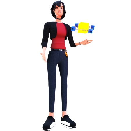 Young lady use blockchain technology  3D Illustration