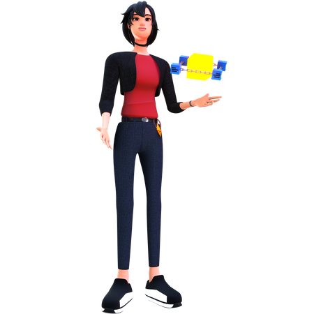 Young lady use blockchain technology 3D Illustration