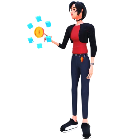 Young lady use ethereum blockchain network  3D Illustration