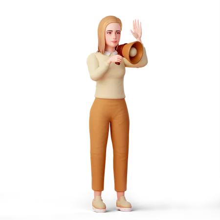 Young lady using loudspeaker to marketing business product  3D Illustration