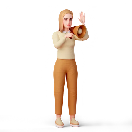 Young lady using loudspeaker to marketing business product 3D Illustration
