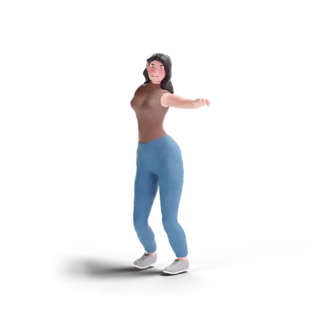 Young long haired girl dancing  3D Illustration