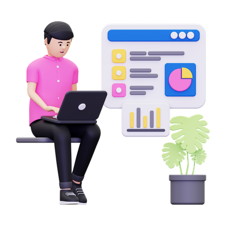 Young Man Analyzing Data  3D Illustration