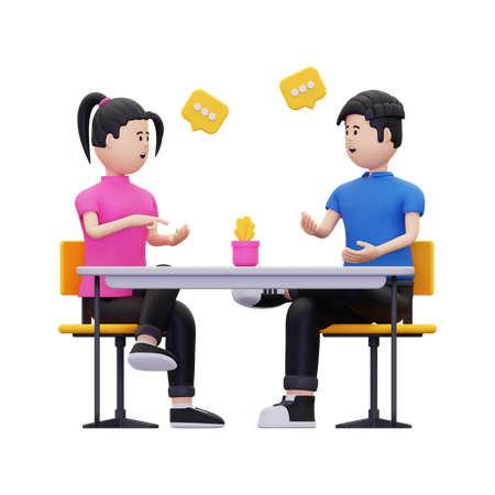 Young man and woman having discuss something  3D Illustration