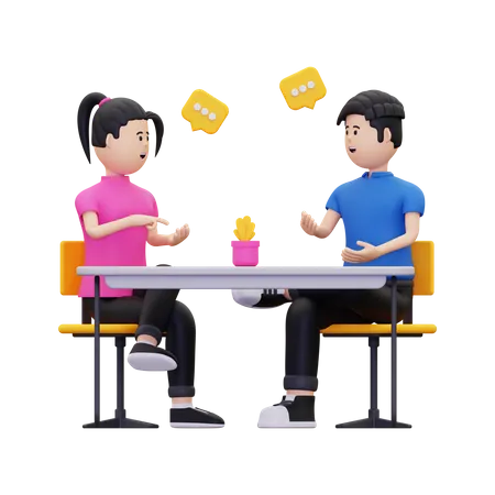 Young man and woman having discuss something  3D Illustration