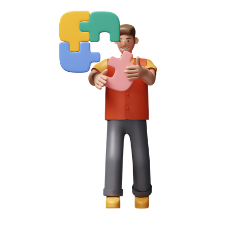 若い男性がジグソーパズルをアレンジ  3D Icon