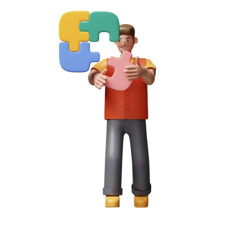 Young Man Arrange Jigsaw Puzzle  3D Icon