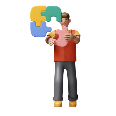 Young Man Arrange Jigsaw Puzzle  3D Icon