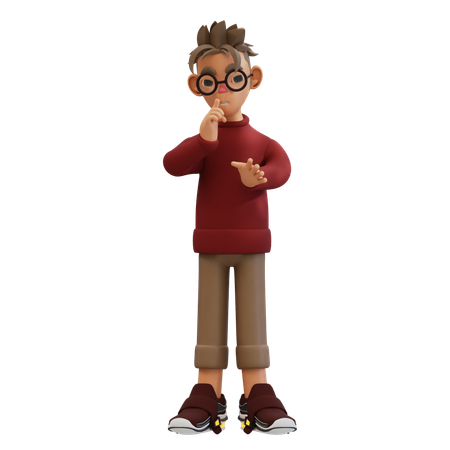 Young Man Asking To Quiet Pose  3D Illustration