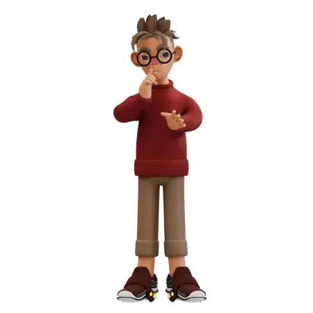 Young Man Asking To Quiet Pose  3D Illustration