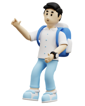 Young Man Bring Bag  3D Icon