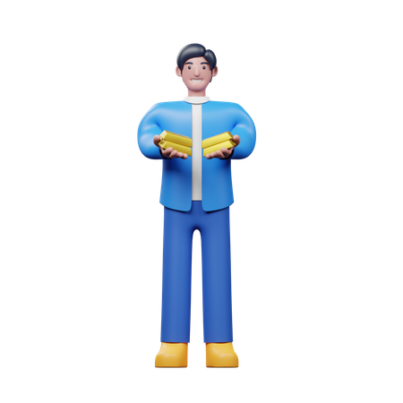 Young Man Bring Gold  3D Illustration