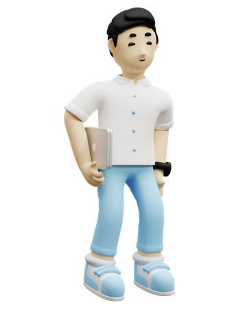 Young Man Bring Laptop  3D Icon