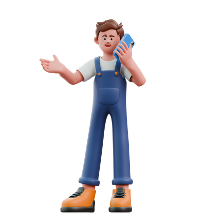 Young man calling using cellphone  3D Icon