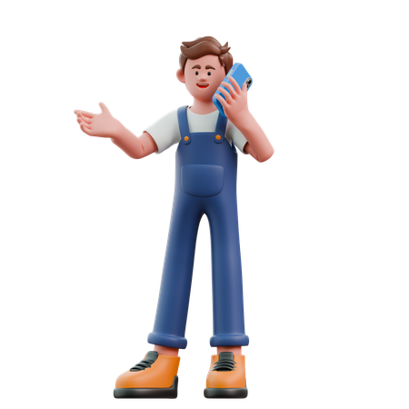 Young man calling using cellphone  3D Icon