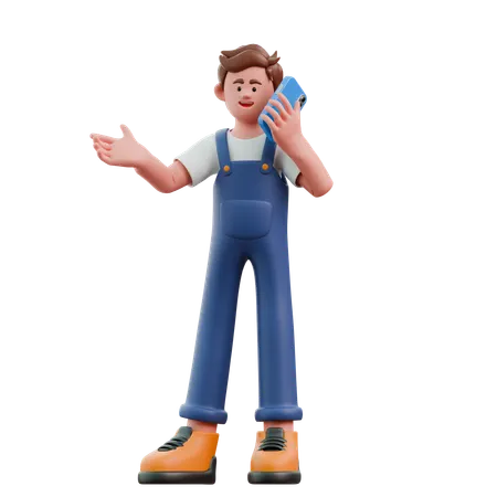 Young man calling using cellphone  3D Icon