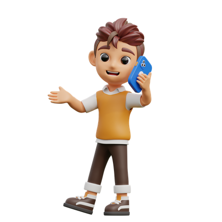 Young Man Calling With Phone  3D Illustration