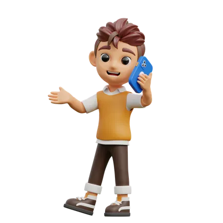 Young Man Calling With Phone  3D Illustration