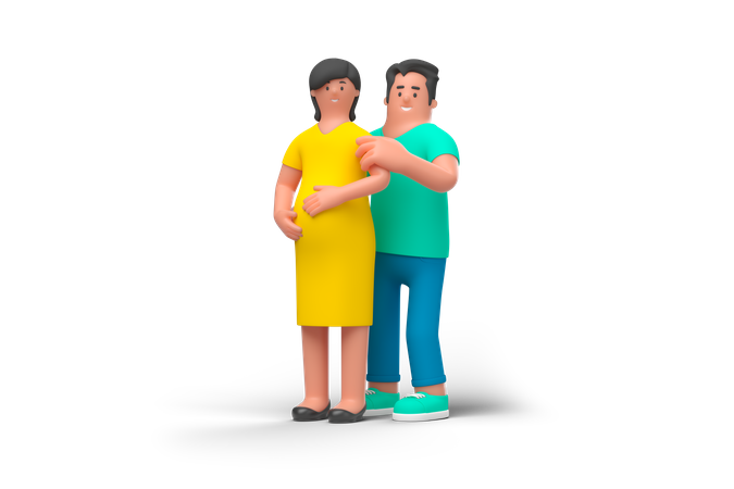 Young man caring his pregnant wife 3D Icon