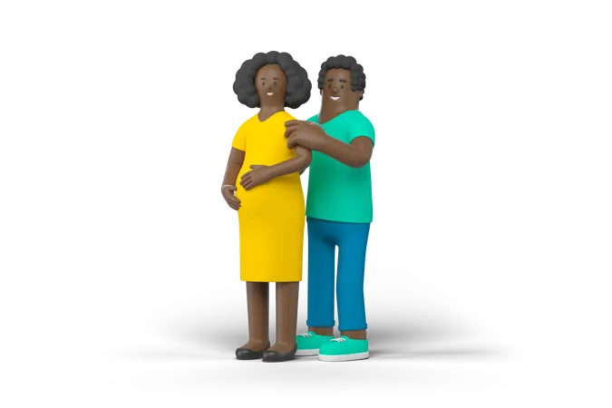 Young man caring his pregnant wife  3D Illustration