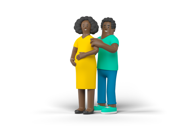 Young man caring his pregnant wife 3D Illustration