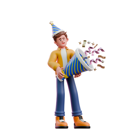 Young Man Carrying Popper  3D Illustration