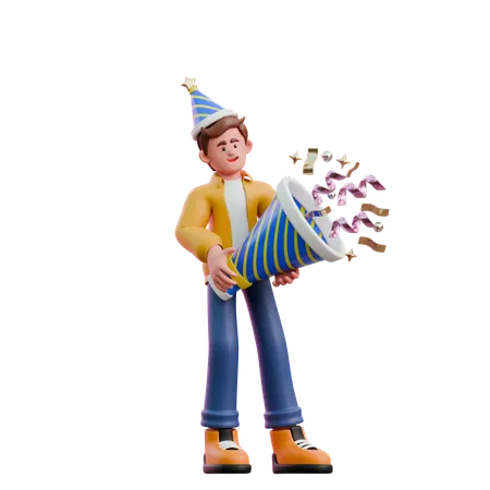 Young Man Carrying Popper  3D Illustration