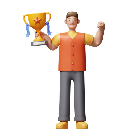Young Man Carrying Trophy  3D Icon