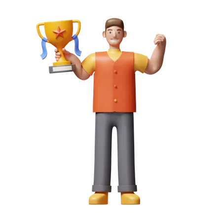 Young Man Carrying Trophy  3D Icon
