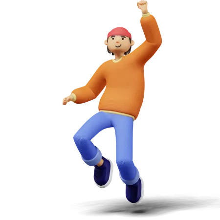 Young man celebrate victory  3D Illustration