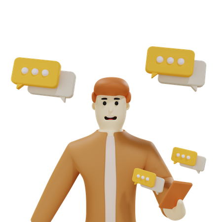 Young man chat on mobile  3D Icon