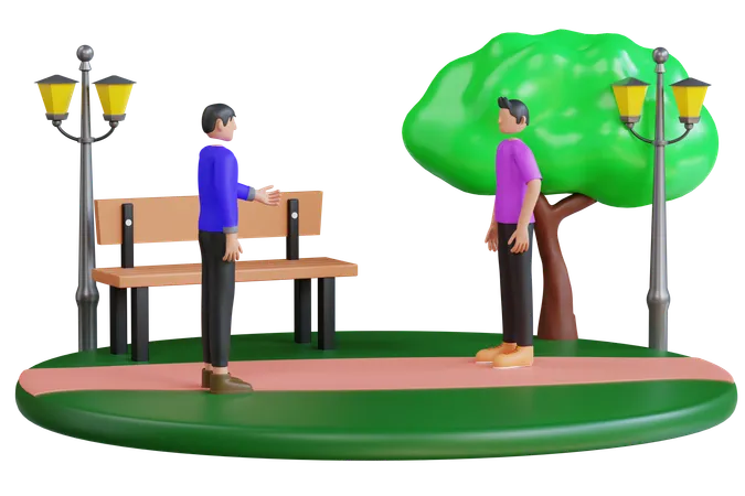 Young Man Chatting With Each Other In Park  3D Illustration