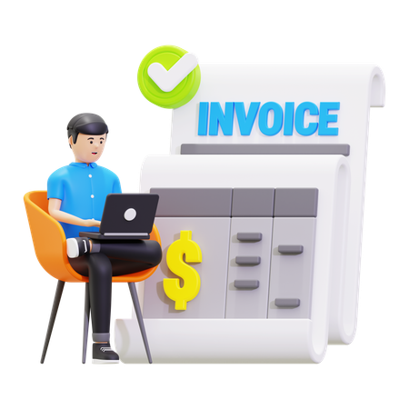 Young Man Checking Online Invoice  3D Icon