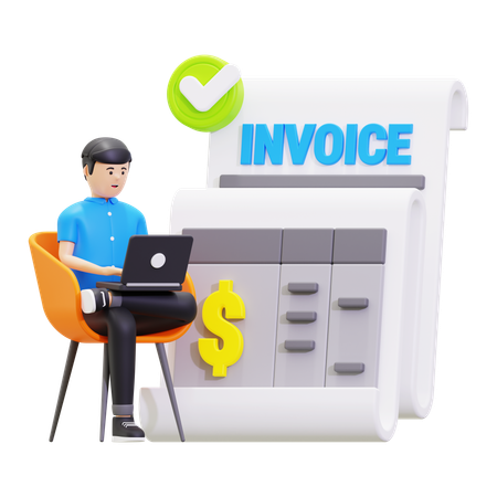 Young Man Checking Online Invoice  3D Illustration