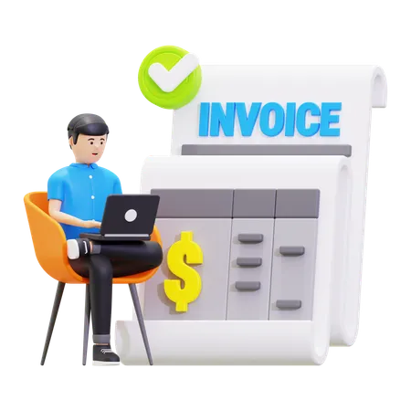 Young Man Checking Online Invoice  3D Illustration