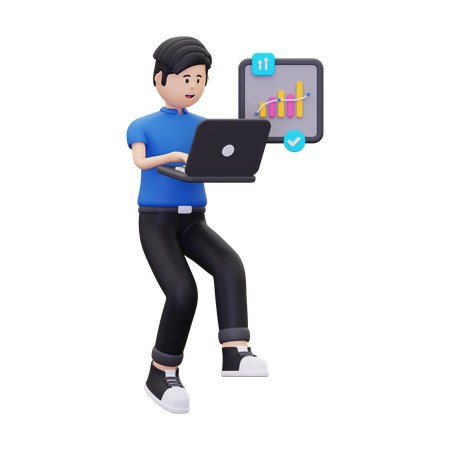 Young man checking sales growth  3D Illustration