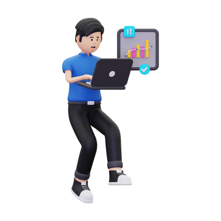 Young man checking sales growth  3D Illustration