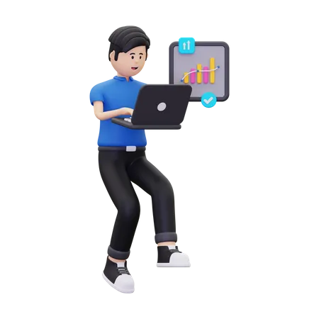 Young man checking sales growth 3D Illustration