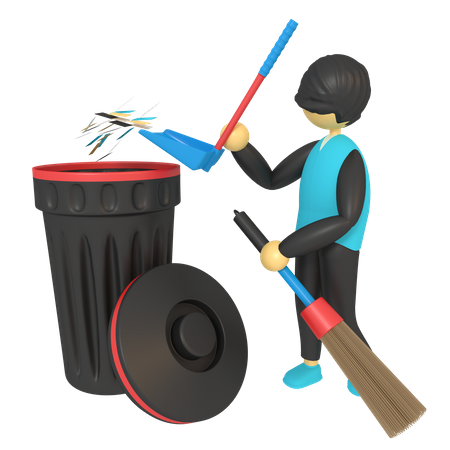 Young man cleaning trash  3D Illustration