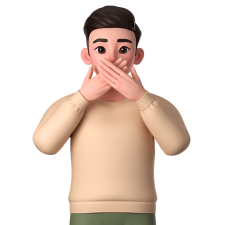 Young Man Closing His Mouth With Both Hands  3D Illustration