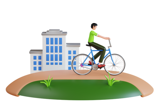 Young Man Cycling In Morning  3D Icon