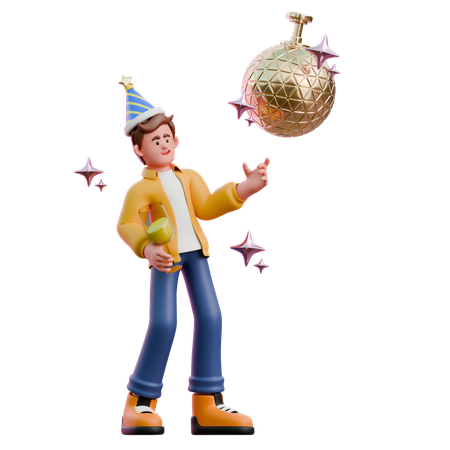 Young Man Dancing Under Disco Ball  3D Illustration