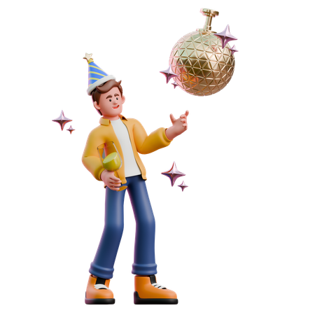 Young Man Dancing Under Disco Ball  3D Illustration