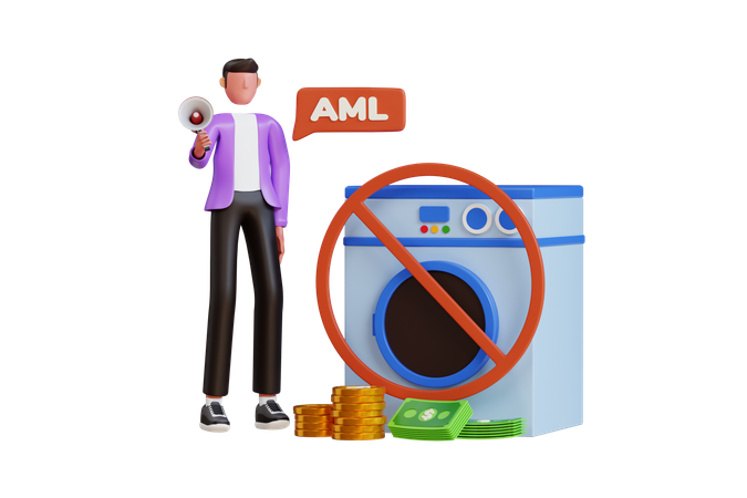 Young Man Doing Anti Money Laundering Campaign  3D Illustration