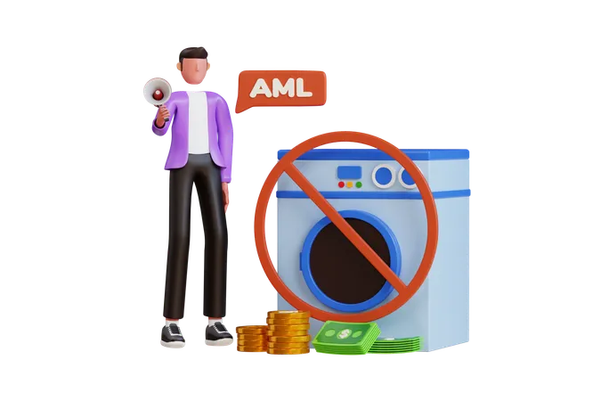 Young Man Doing Anti Money Laundering Campaign  3D Illustration