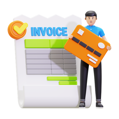 Young Man Doing Bill Payment With Credit Card  3D Icon